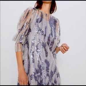 Sequined chiffon shift dress